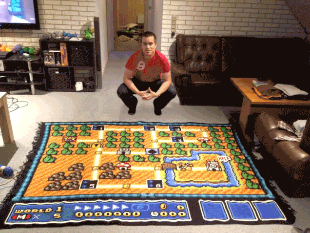 Animated timelapse of the Mario blanket growing over six and a half years