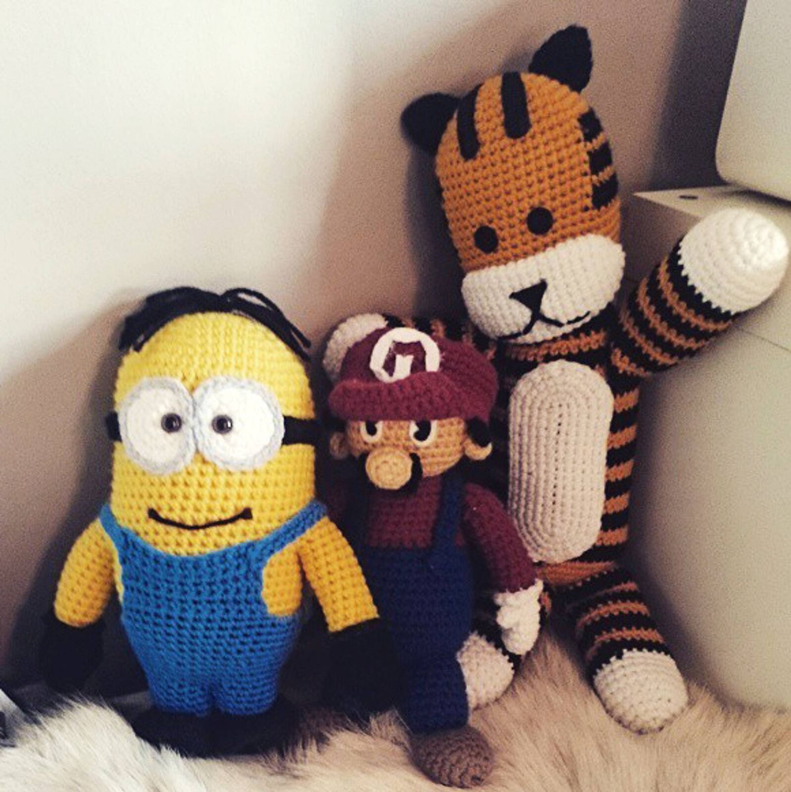 Crocheted Minion, Mario and Hobbes